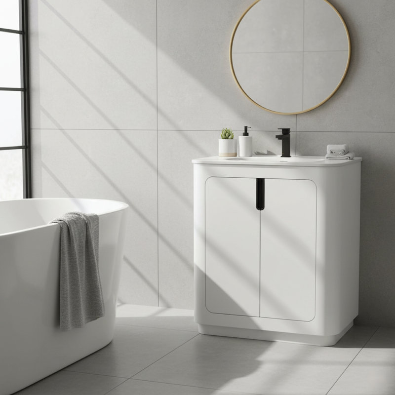 Atticus 36 Inch Bathroom Vanity with Sink, White/Black