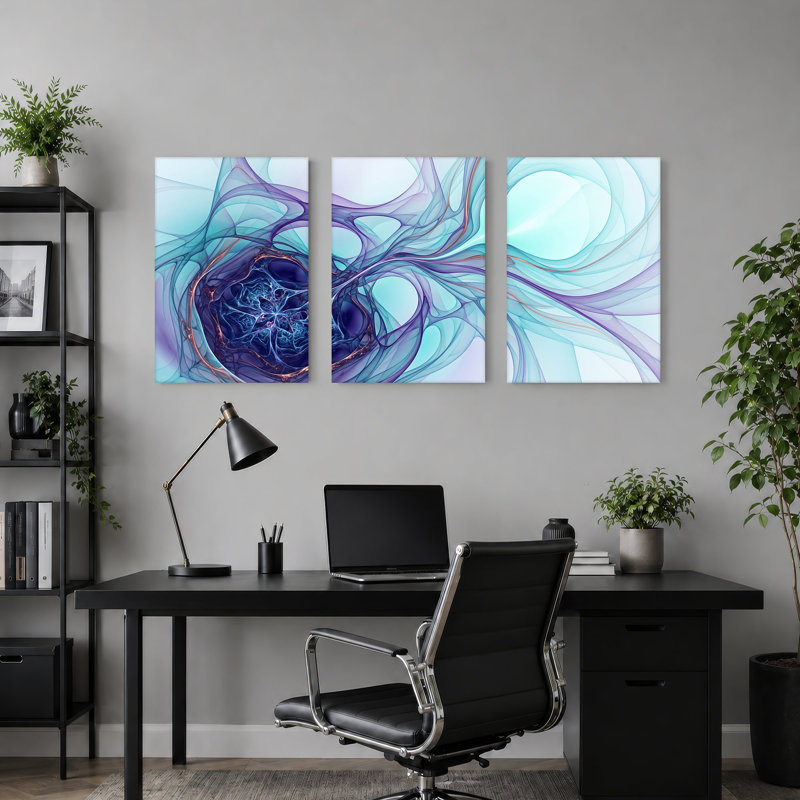 Ensemble de 3 toiles abstraites bleues et mauves, 30"H x 20"W x 3pcs