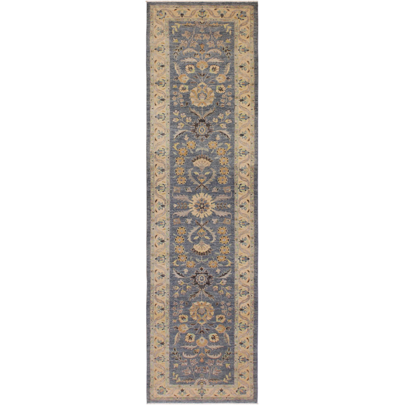 Tapis de couloir gris / beige en laine noué à la main 2 pi 10 po x 11 pi 10 po Grigori