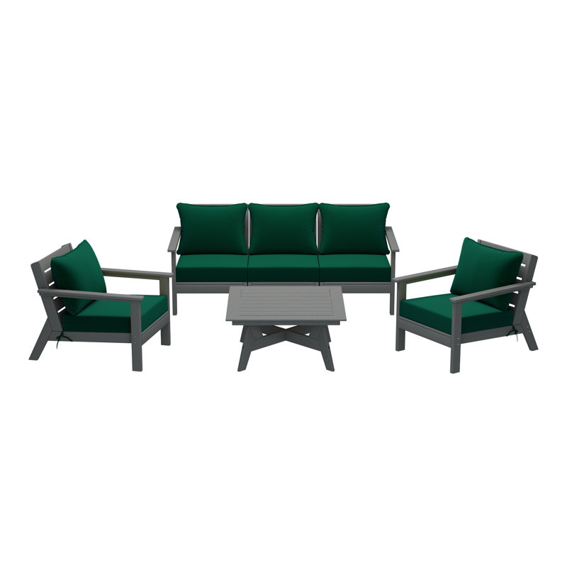 Ensemble de conversation à assise profonde 6 pièces, Gris, Vert