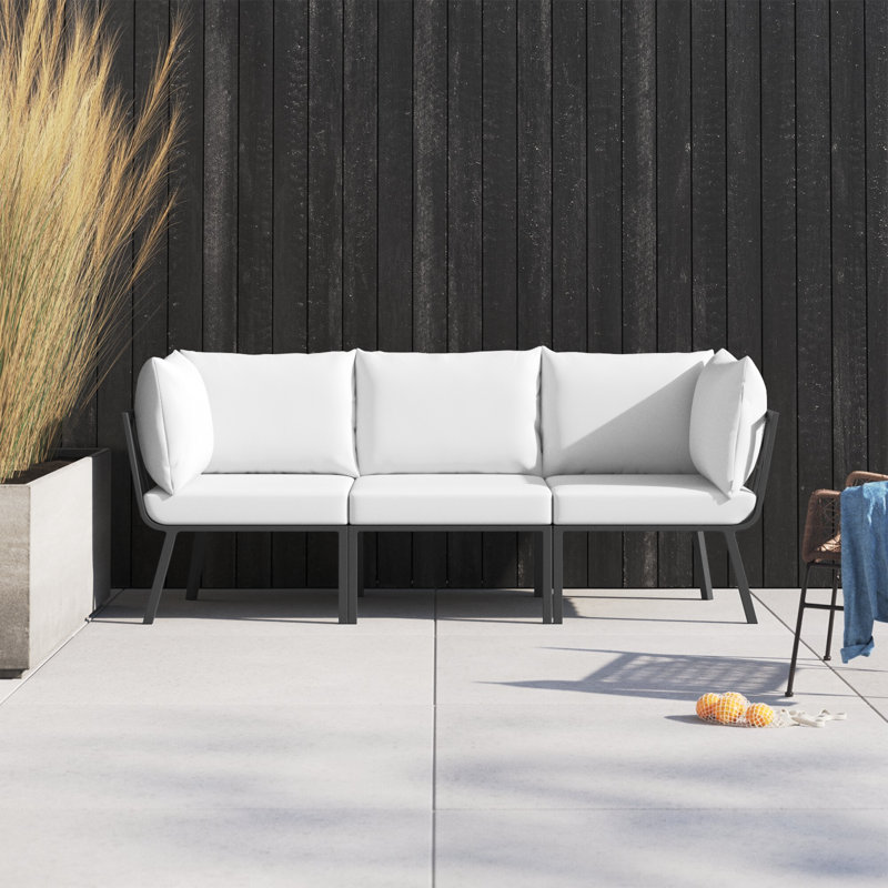 Ensemble de canapé modulaire d'extérieur en aluminium 3 pièces Riverside par Modway, Gris blanc