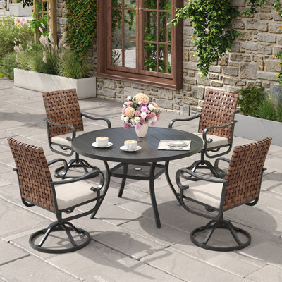 4-person Outdoor Patio Dining Set With Wicker Swivel Chair