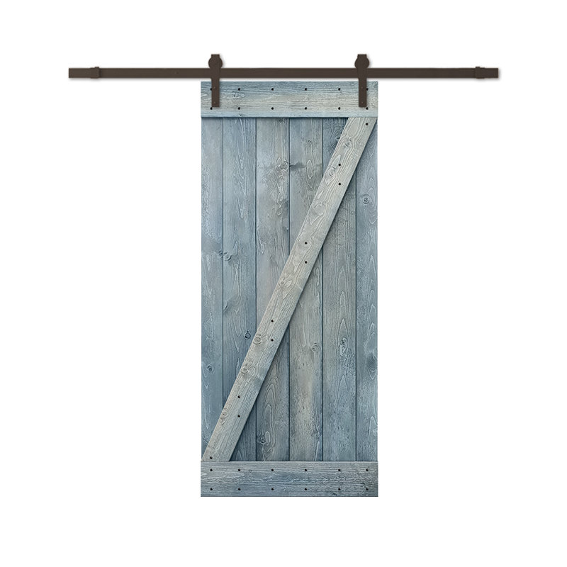Gray Stained Knotty Pine Solid Wood Barn Door with Matte Black Hardware