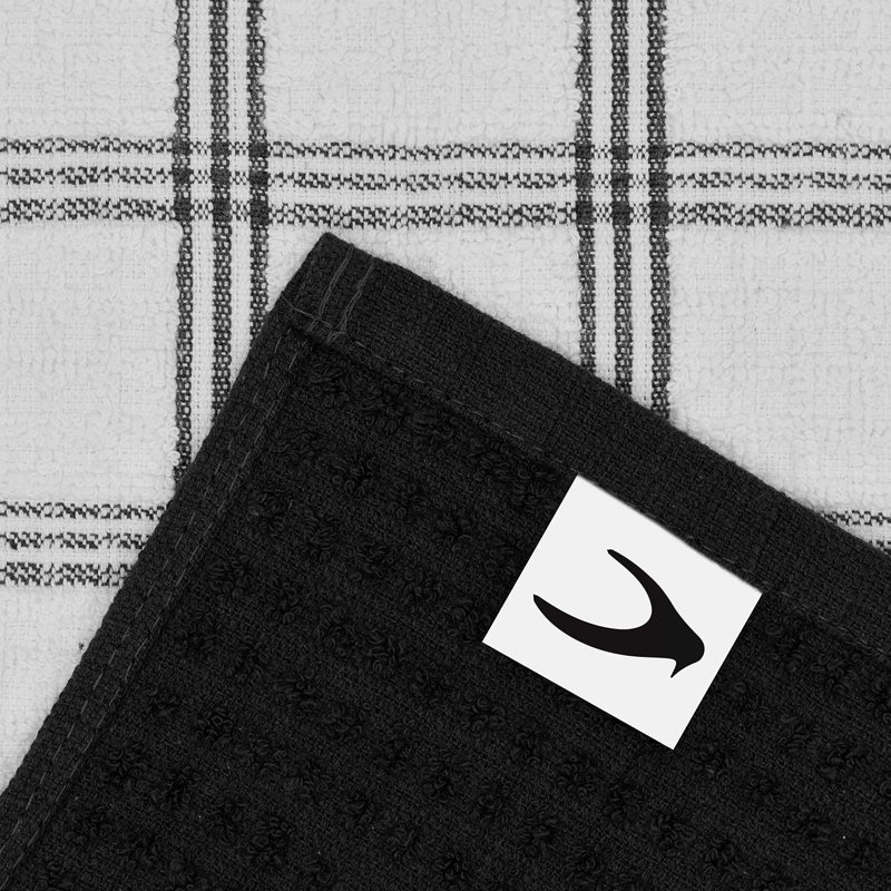 Cotton Stripe Waffle Dish Cloth Kitchen Towel, Black