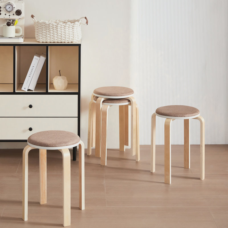 Set Of 4 Stackable Stools, Stackable Bentwood Stools, Round Backless Chairs For Dining Room, Kitchen, Classroom, Coffee