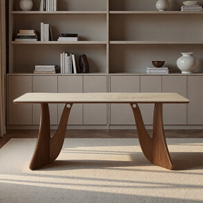 Bureau en granit avec pieds en bois de noyer massif