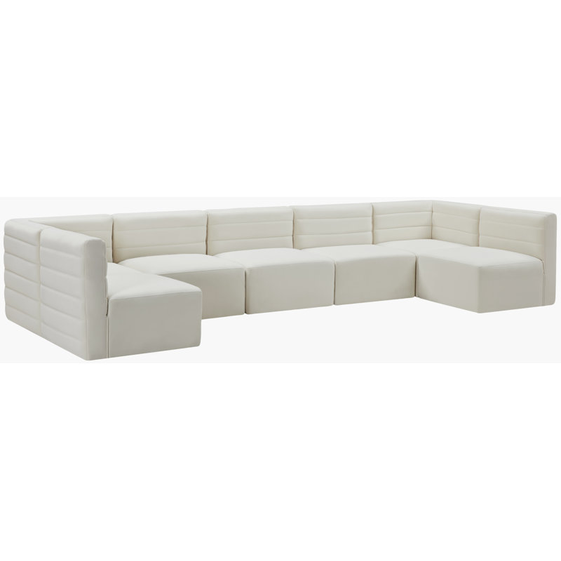 Enso Velvet U-Shaped Sectional Reversible, Cream Velvet