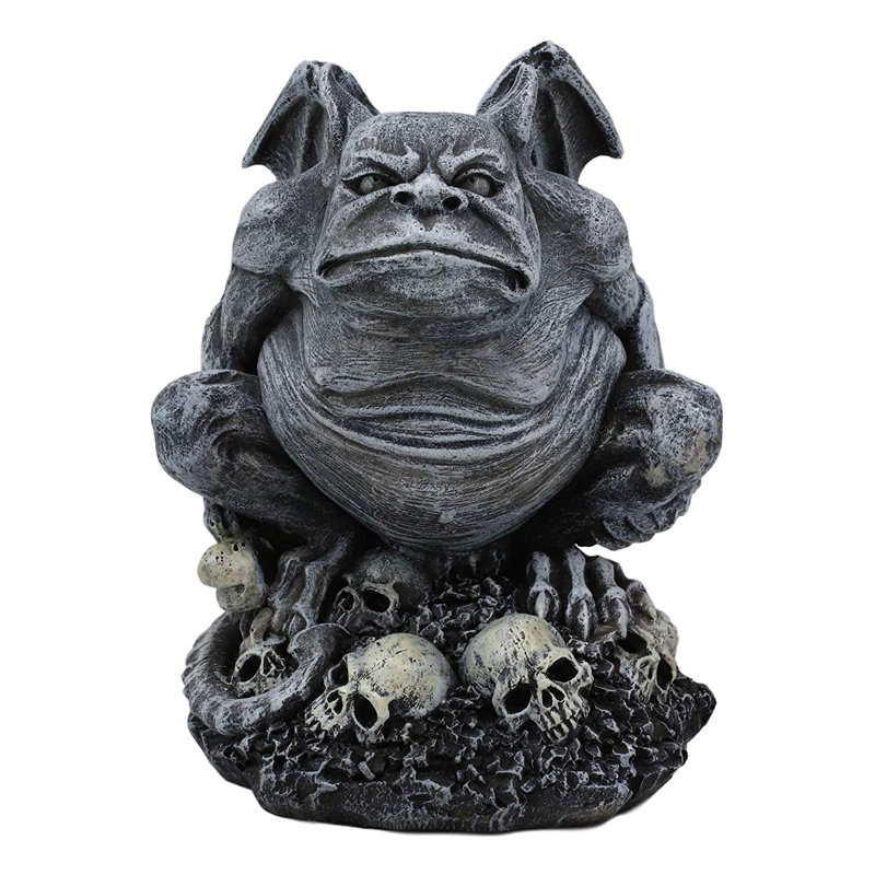 Gargouille à oreilles grotesque à oreilles toad sur un lit de crâne figurine Kurz