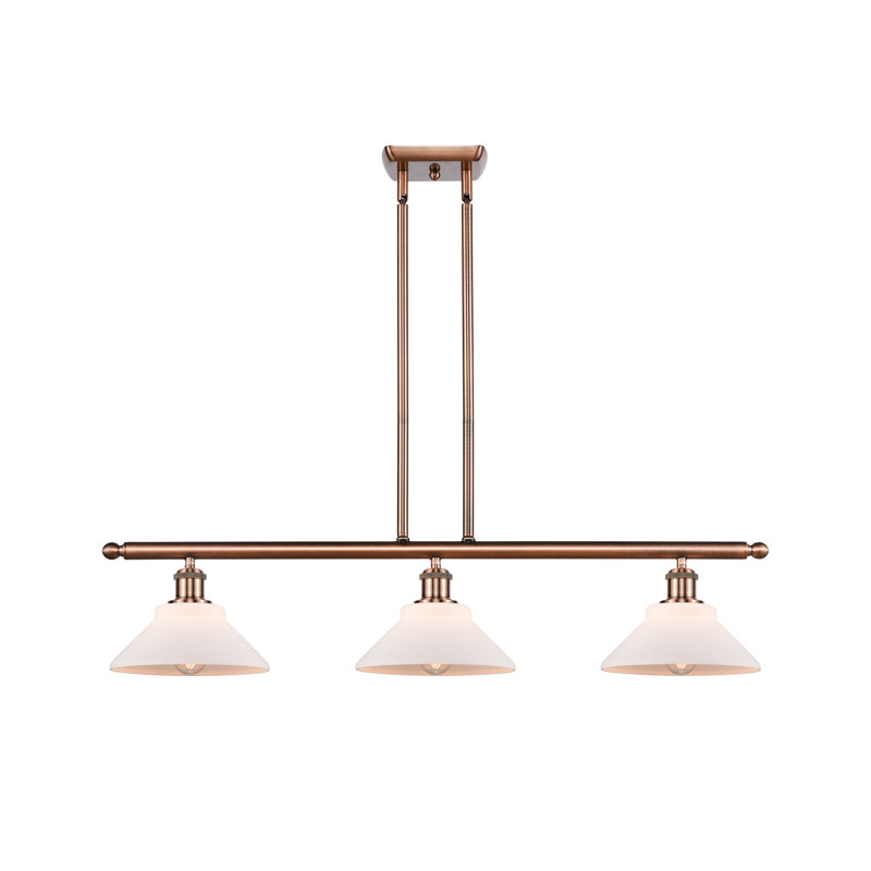 Luminaire suspendu linéaire à 3 lumières pour îlot de cuisine Newton St Loe, Ampoule DEL 6 watts Vinage, Cuivre antique
