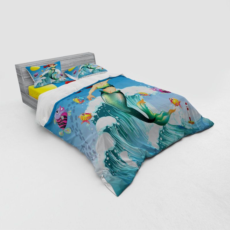 Ensemble de housse de couette en microfibre bleu sirène, Housse de couette grand + 3 pièces supplémentair