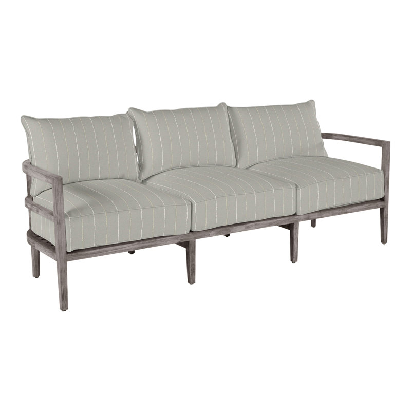 Santa Barbara 87" Wide Outdoor Teak Patio Sofa with Cushions, Welt, Canvas Sand, Natural Teak