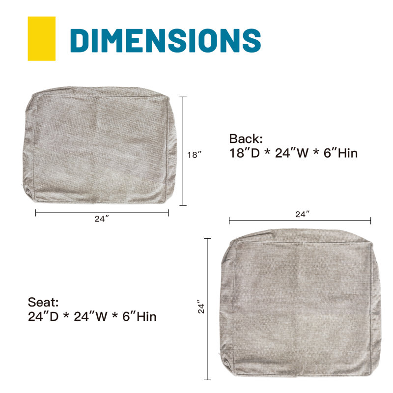  Outdoor Deep Seat Slipcovers,Set of 2 24"x24"x6" 18"x24" Olefin,Square Outdoor Cushion Cover,for Patio Funiture,Khaki, Khaki