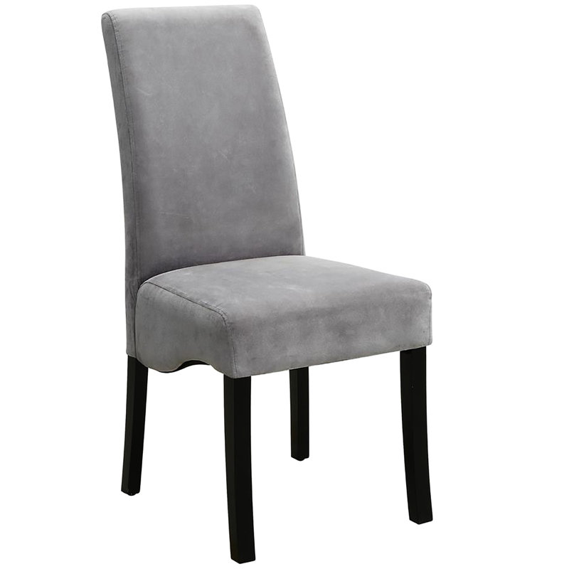 De 2 chaises de salle à manger rembourrées grises - rembourrage confortable, dossier évasé, pieds noirs et stable, paire de chaises modernes, style de dossier, fabrication, choix