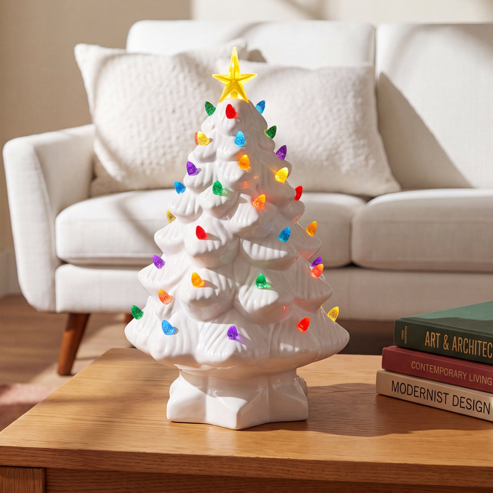 14" Nostalgic Ceramic Tree - White, White