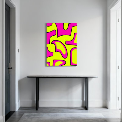 Abstract Pink And Lime Green Pattern Canvas Wrapped Wall Art Oil Painting Print Set Of 1