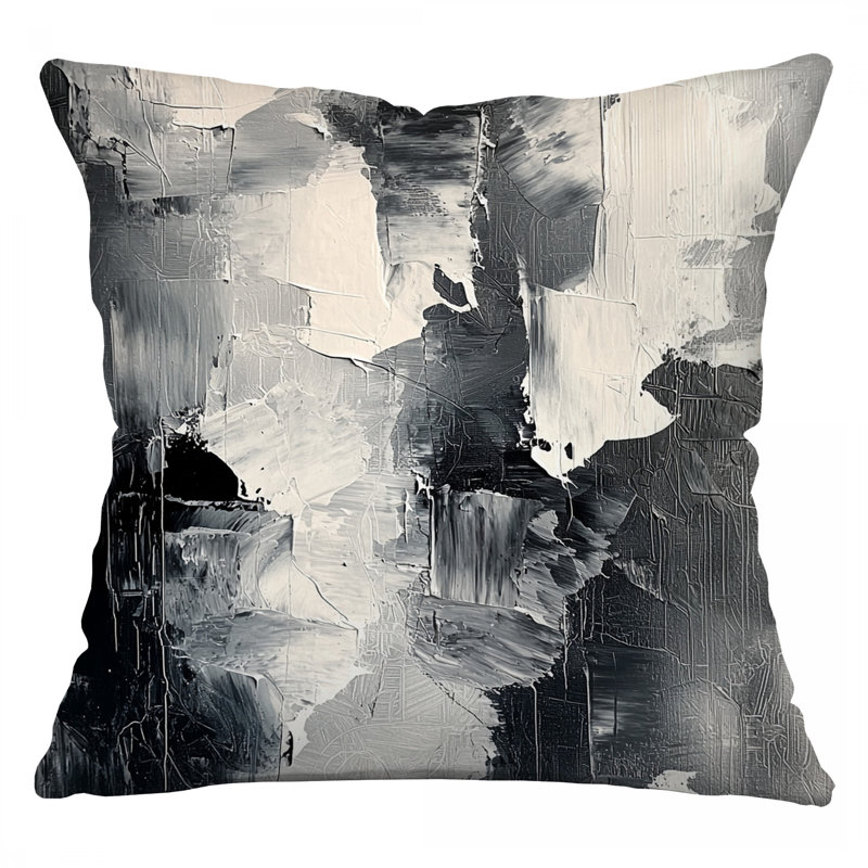 Coussin décoratif à motifs monochromes en sergé de coton abstrait, Carré 20 po