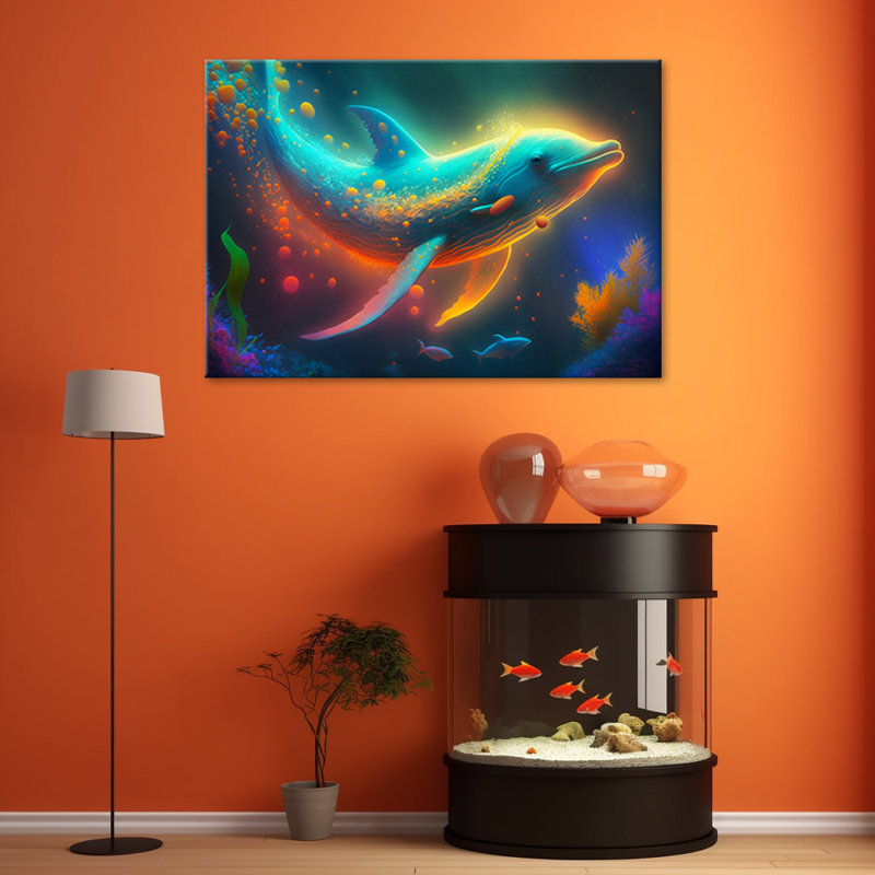 Neon Whale Abstraction - No Frame Print on Canvas, 70cm H x 100cm W