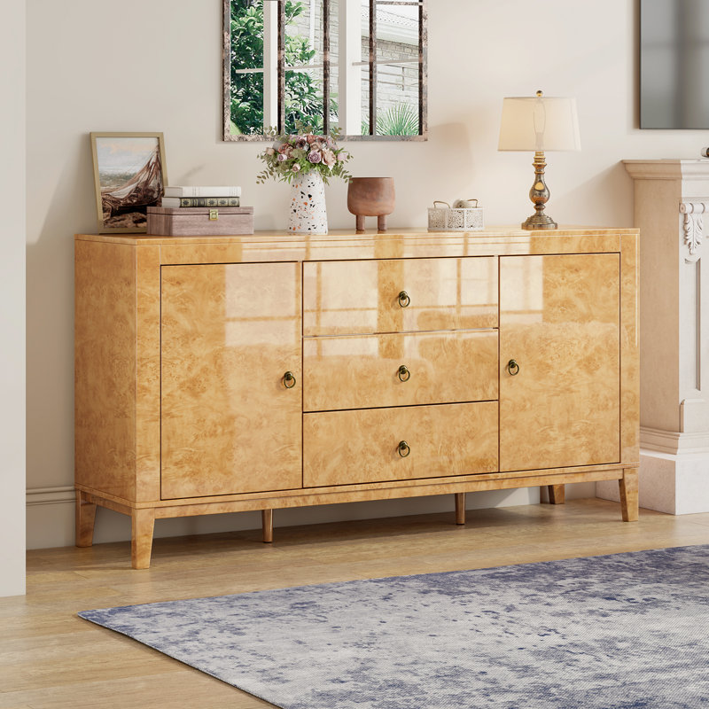 Adamarys High-Gloss Mid-Century Modern Sideboard, Yellow