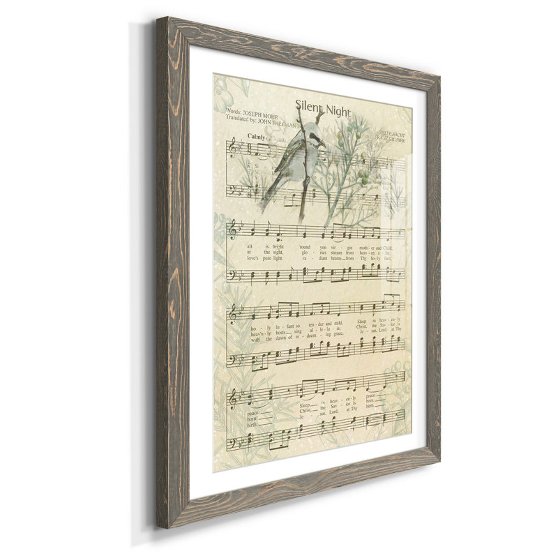 Silent Night - Reproduction d'art textuel sur papier encadré, H 31,5 po x l 23,5 po x P 1,5 po, Gris