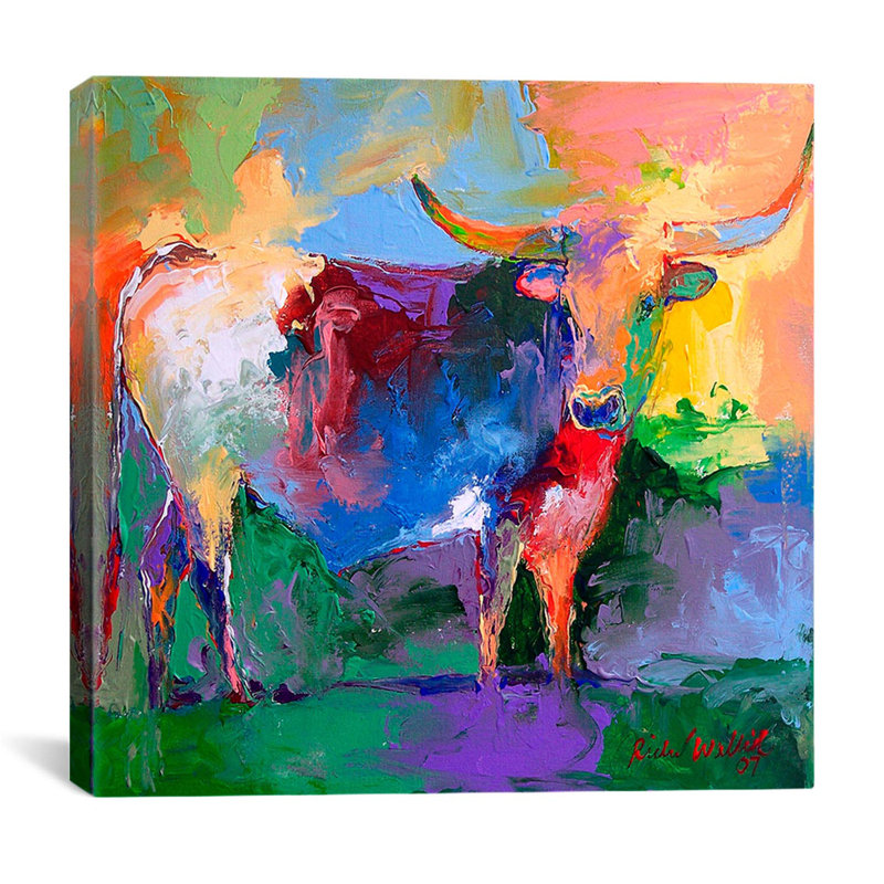 " Bull " by Richard Wallich, 18" H x 18" W x 1.5" D, Black Framed Canvas, No Mat