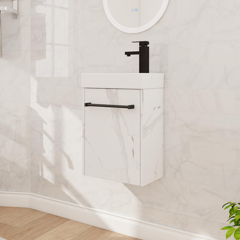 Petit ensemble de meuble-lavabo 16 po, meuble-lavabo mural simple avec comptoir de lavabo en céramique, meuble-lavabo flottant avec 1 porte