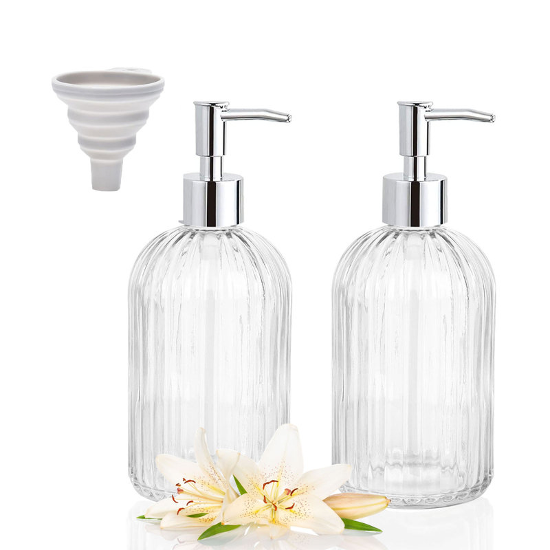 2 Pack 400ml Refillable Glass Soap Dispenser for Bathroom, Lotion,Hand Soap Pump