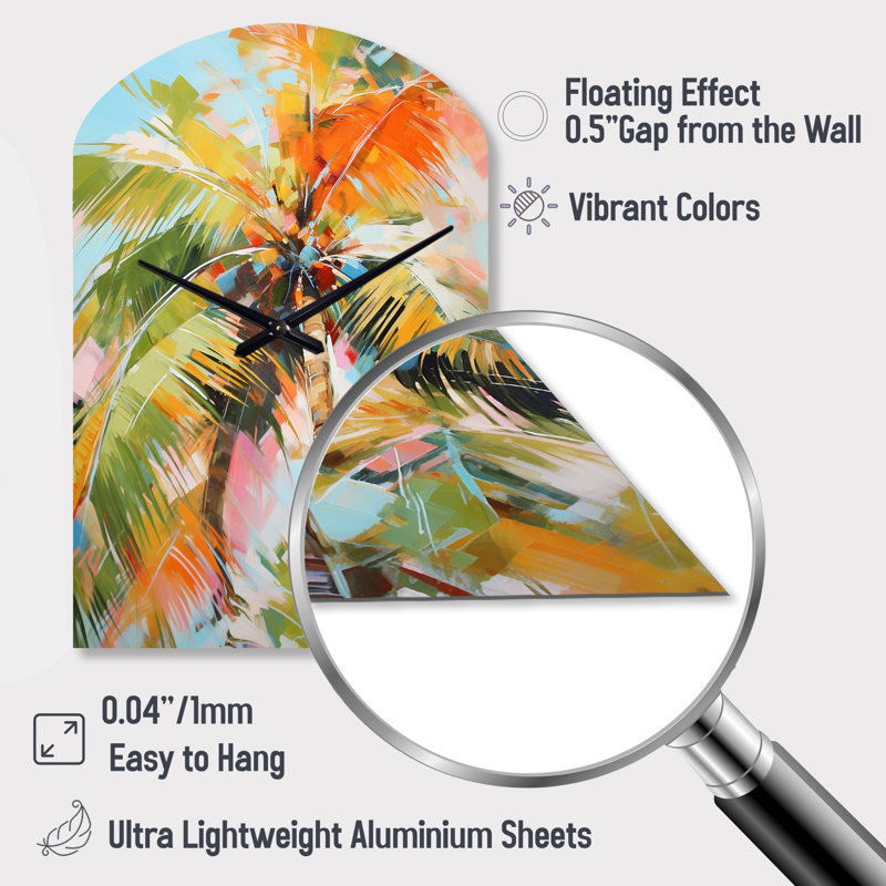 Palm Trees Palm VII - Arch Shape Large Multi-Colour Wall Clock - Unique Shape, Medium