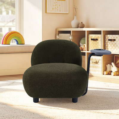 Chaise d'enfant moderne de 56 cm de large, rembourrée et douce, avec tablette latérale intégrée