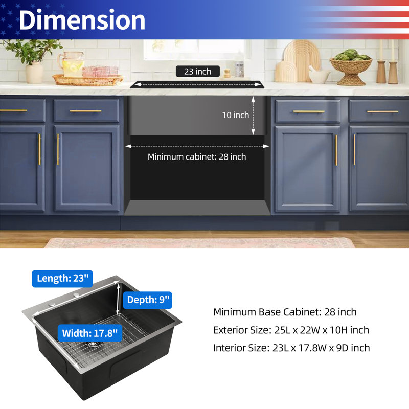 25'' L Single Bowl Stainless Steel Kitchen Sink