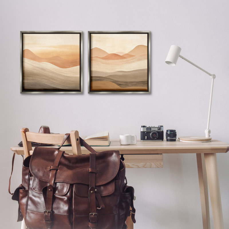  «Sweeping Desert Dunes», ensemble de 2 toiles flottantes encadrées par Irena Orlov, Cadre flottant gris lustré