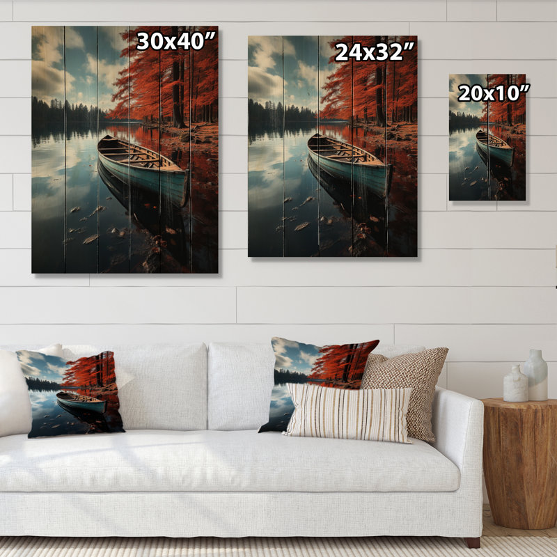 Canada canot d'automne sur bois imprimé, H 40 po x l 30 po x P 0,78 po