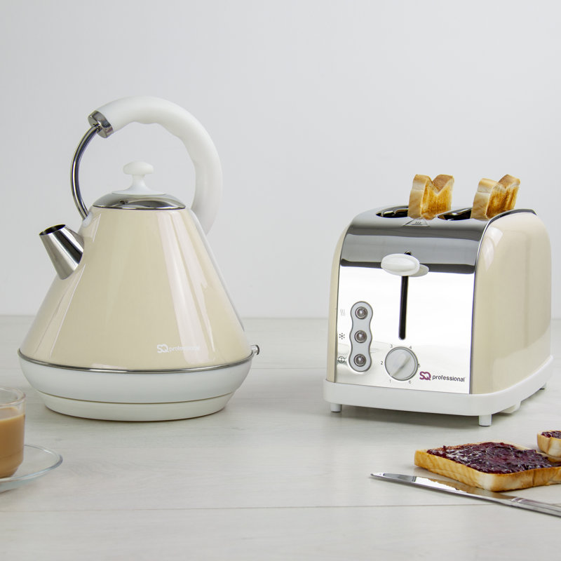 SQ Professional Dainty 1.8L Stainless Steel Electric Kettle and 2 Slice Toaster Set, Tan