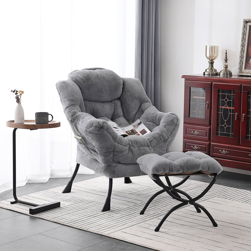 Fauteuil paresseux et rembourré Abramson, Peluche gris clair, Non