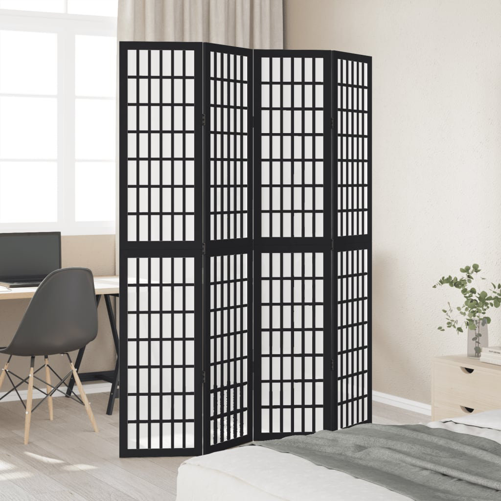 Latitude Run Room Divider 4 Panels Black Solid Wood Paulownia | Wayfair ...