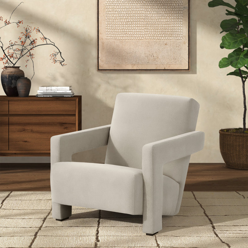 Fauteuil d'appoint moderne Olsen, Velours ivoire