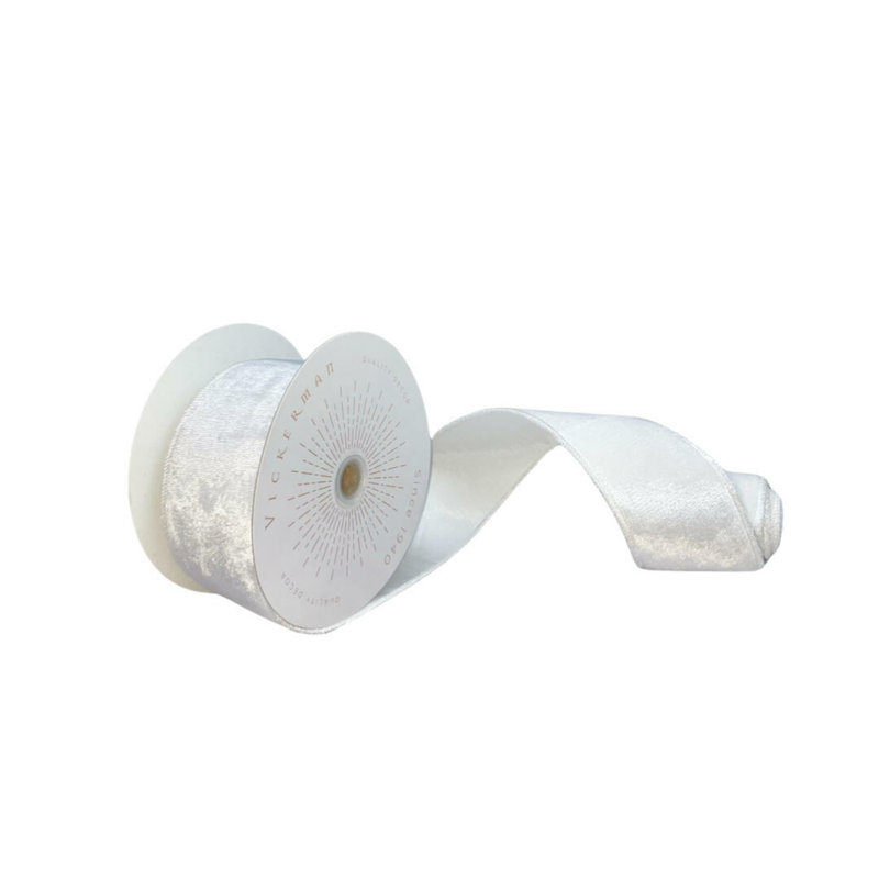 Vickerman 2.5"x10yd Velvet Christmas Ribbon, White