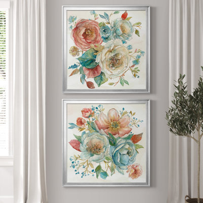 Rose Garden I - Matted and Framed Under Acrylic Glass, Set of 2, Large Living Room Wall Art