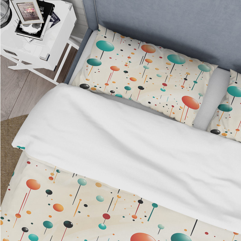 Ensemble de housse de couette à pois bleu et orange Mid-Century, Housse de couette simple + 1 taie décorative stan