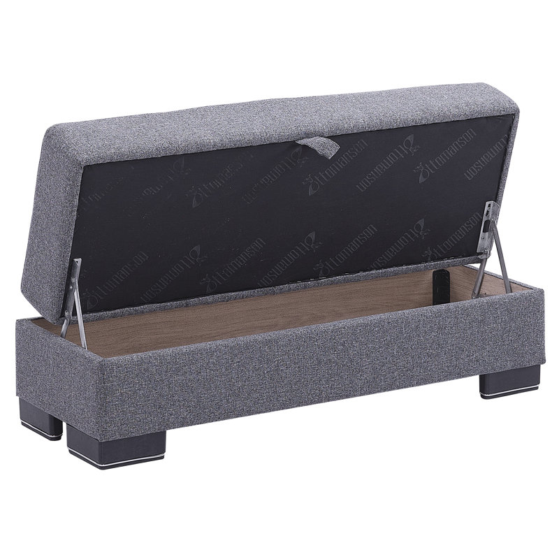 Legacy Fabric Upholstered Ottoman with Storage, Gray Polyester