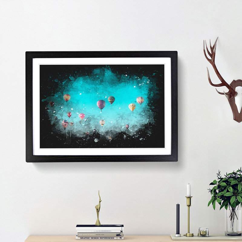 Going up in a Hot Air Balloon - Picture Frame Graphic Art Print, Black Framed, 24cm H x 33cm W x 2cm D