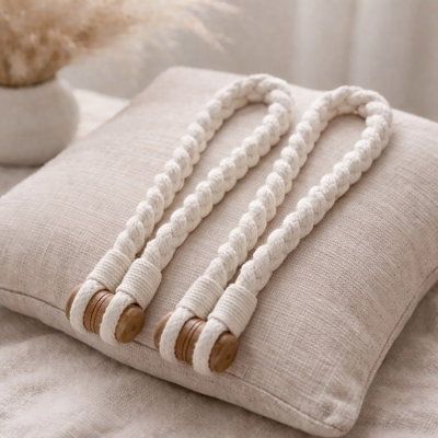 Set of 2 Braided Curtain Tiebacks with Magnetic Closure 19 x 0.5 in