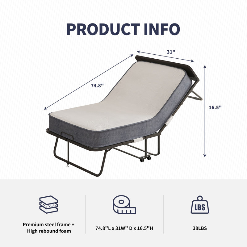 Lit pliant avec matelas de L 31 po et L 75 po Jacey 