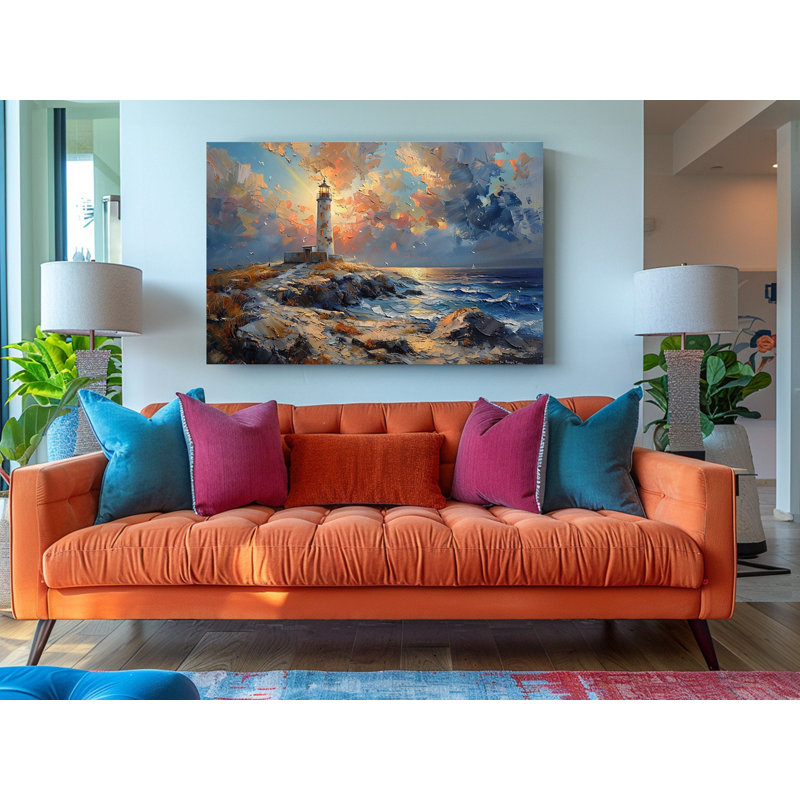 Reproduction d'art sur toile, "Phare par la mer", H 24 po x l 36 po
