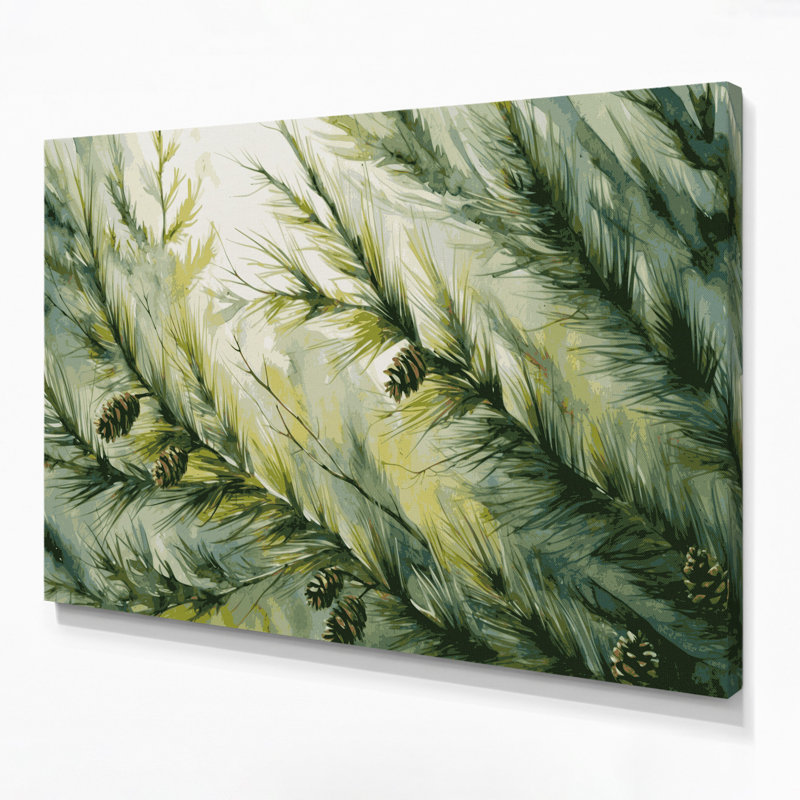 «Botanical Pine Branches», art mural sur toile verte, H 11 po x l 14 po