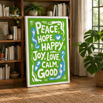 Peace, Hope, Happy, Joy Typography - Wrapped Canvas