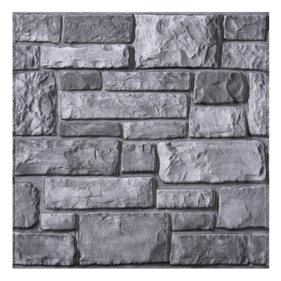 3D Faux Stone Wall Panels Peel and Stick – 10 pcs 11.8”x11.8” Printable Self-Adhesive PVC Stone Wallpaper Tiles for Interior Wall Decor, Kitchen, Bathroom, Living Room, Bedroom, RV-Black