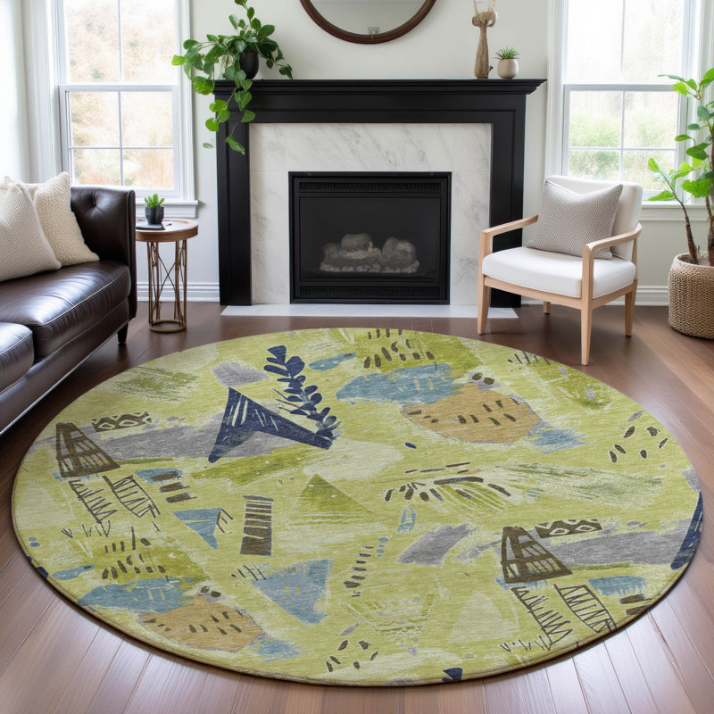 Premium Machine Washable Harjo AMF1573 Modern Rug, Round 8'