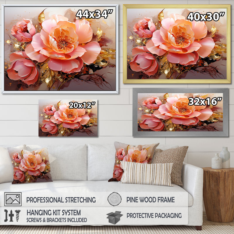 Art liquide fleur tendre blanc et rose clair I, H 30 po x l 40 po x P 1,5 po, Toile tendue