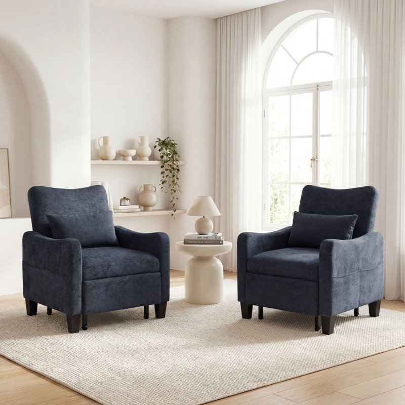 Upholstered Convertible Sleeper Accent Chair Bed Chaise Lounge Chair Armchair, Dark Blue
