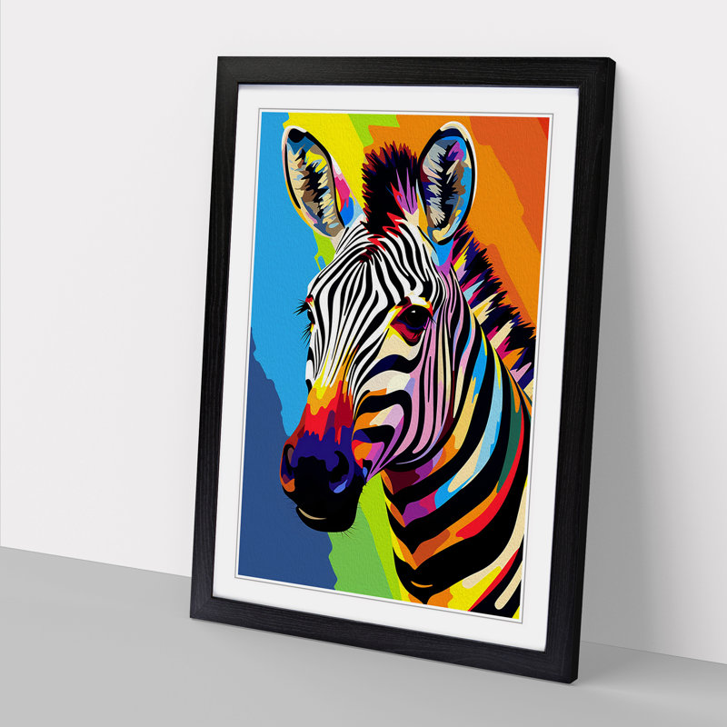 XYZ-FRM-V1223-1743 Zebra Pop - Single Picture Frame Print on Wood, 34cm H x 25cm W x 2cm D, Black